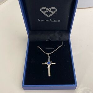 925 Sterling Silver Cross Necklace for Women Men 5A CZ Birthstone Necklaces for